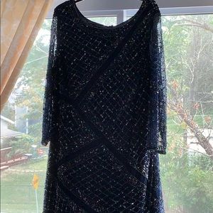 Blue beaded 3/4 sleeve cocktail dress